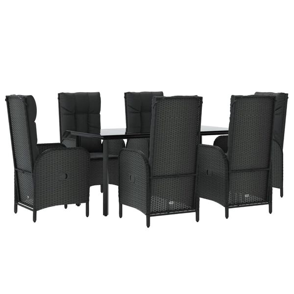 vidaXL 7 pcs conjunto de jantar p/ jardim c/ almofad&otilde;es vime PE preto