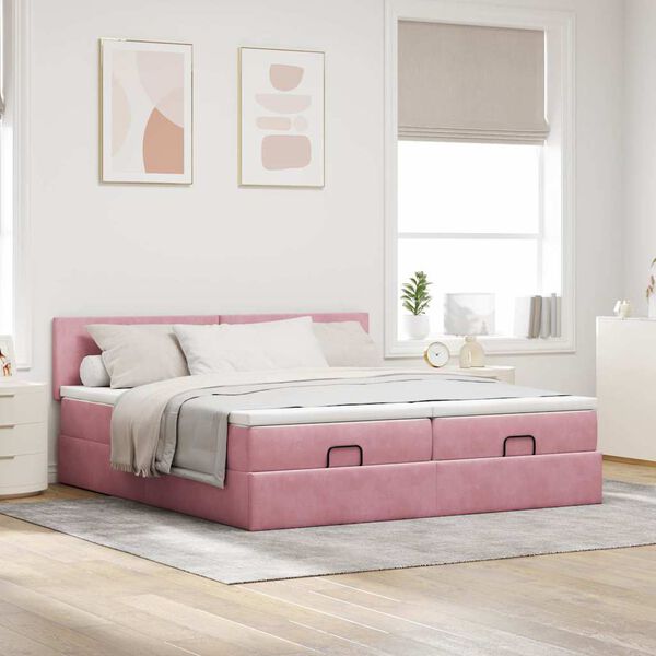 moldura de cama otomana vidaXL com colchão rosa 200x200cm Veludo
