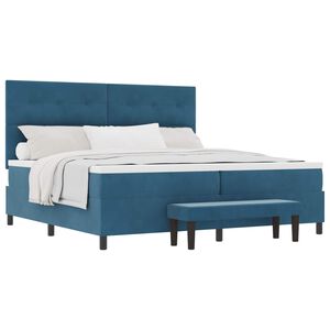 vidaXL Cama Box com colch&atilde;o Azul escuro 200 x 200 cm Veludo