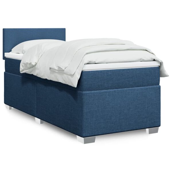 vidaXL Cama com molas/colch&atilde;o 90x190 cm tecido azul