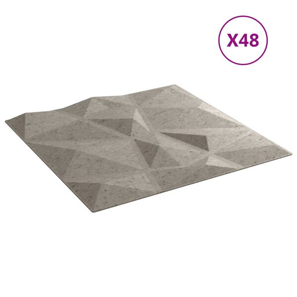 vidaXL Pain&eacute;is de parede 48pcs 50x50cm 12m&sup2; XPS diamante cinza-cimento