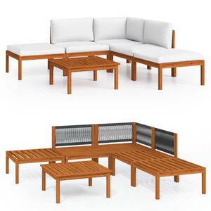 vidaXL Conjunto de lounge de jardim vidaXL com 6 peças e almofadas em madeira de acácia creme e corda