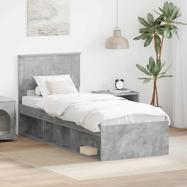 vidaXL Estrutura da Cama com cabeceira Cinza Concreto 75 x 190 cm