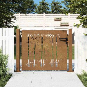 vidaXL Port&atilde;o de jardim 100x75 cm A&ccedil;o Corten Design Bambu