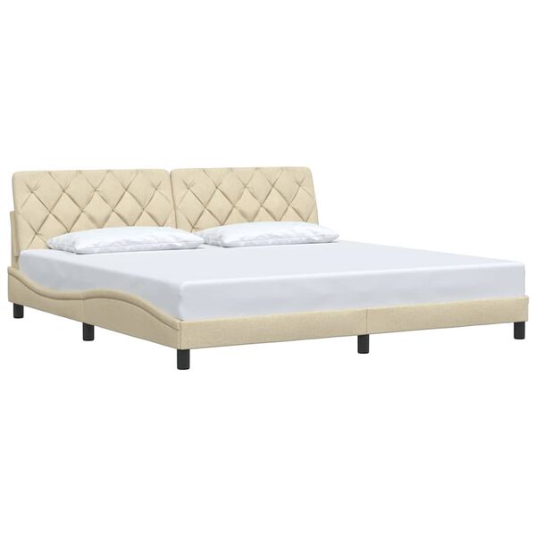 vidaXL Estrutura de cama sem colch&atilde;o 200x200 cm tecido cor creme