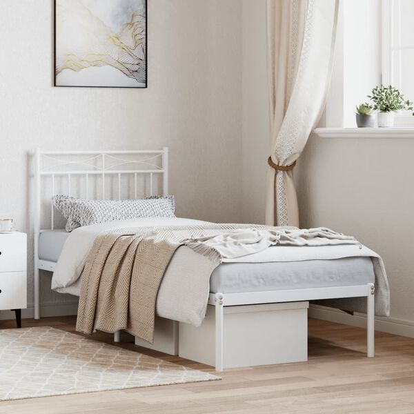 vidaXL Estrutura de cama sem colch&atilde;o com cabeceira 75x190 cm branco