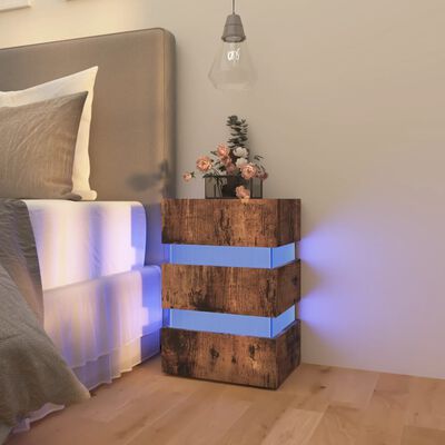 vidaXL Mesa de cabeceira c/ LEDs derivados de madeira carvalho fumado