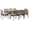 vidaXL 9 pcs conjunto de jantar p/ jardim c/ almofad&otilde;es vime PE preto