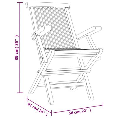 vidaXL Cadeiras de jardim dobráveis 6 pcs 56x61x89cm teca maciça cinza
