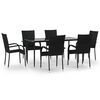 vidaXL 7 pcs conjunto de jantar para jardim vime PE preto