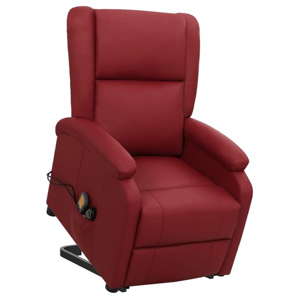 vidaXL Poltrona massagens elevat&oacute;ria couro artificial vermelho tinto