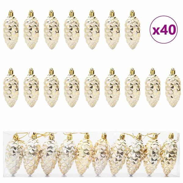 vidaXL Bola de Pinheiro de Natal 40 pcs Ouro Pl&aacute;stico