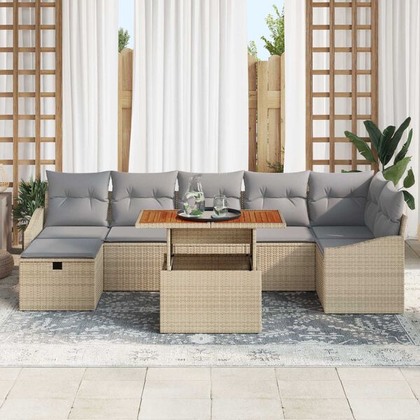 vidaXL Conjunto de Sof&aacute; de Jardim 8 pcs Bege Rattan Sint&eacute;tico