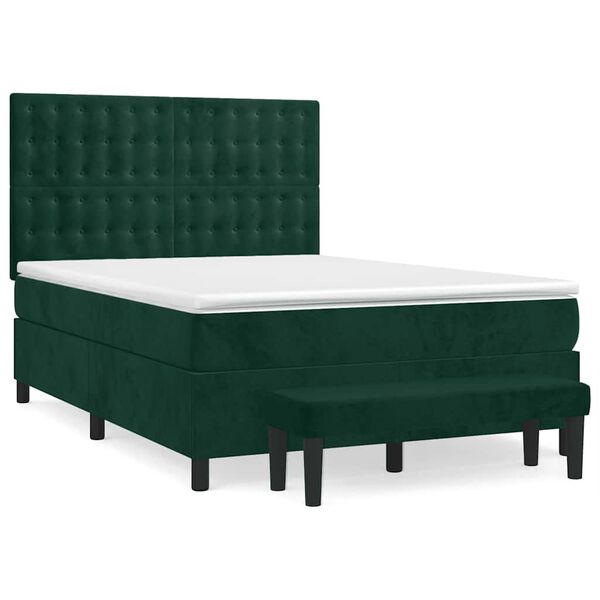 vidaXL Cama com molas/colch&atilde;o 140x200 cm veludo verde-escuro