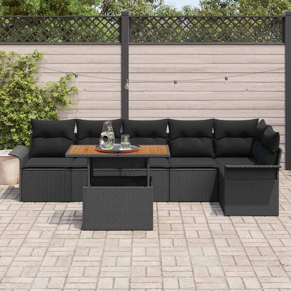 vidaXL Conjunto de Sof&aacute; de Jardim com almofada 7 pcs Preto vime PE