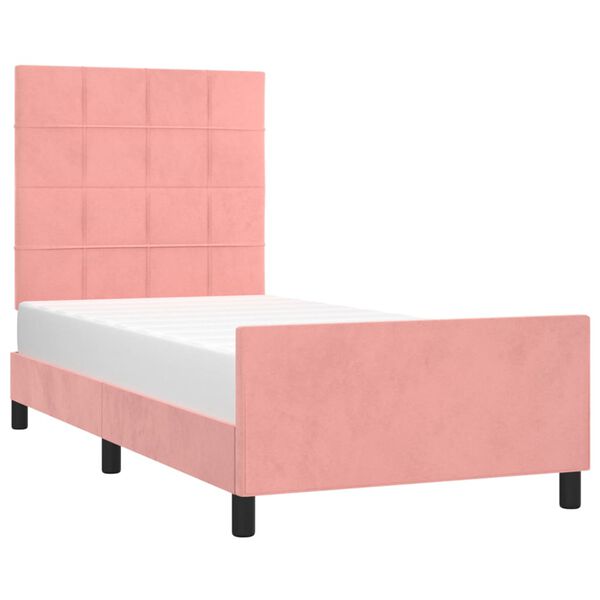 vidaXL Estrutura de cama c/ cabeceira 100x200 cm veludo rosa