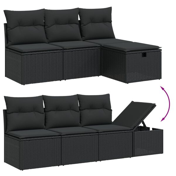 vidaXL 8 pcs conjunto sof&aacute;s de jardim com almofad&otilde;es vime PE preto