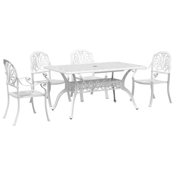 vidaXL 5 pcs conjunto de jantar para jardim alum&iacute;nio fundido branco