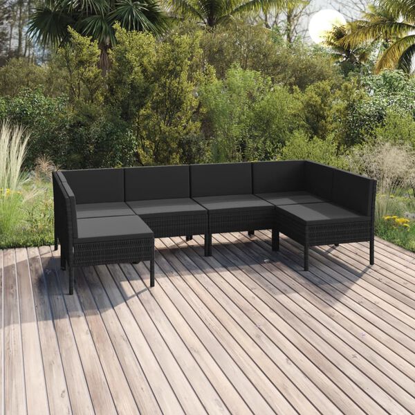 vidaXL 6 pcs conjunto lounge de jardim c/ almofad&otilde;es vime PE preto