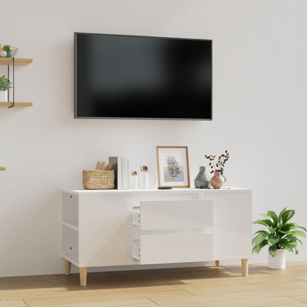 vidaXL M&oacute;vel p/ TV 102x44,5x50 cm derivados madeira branco brilhante