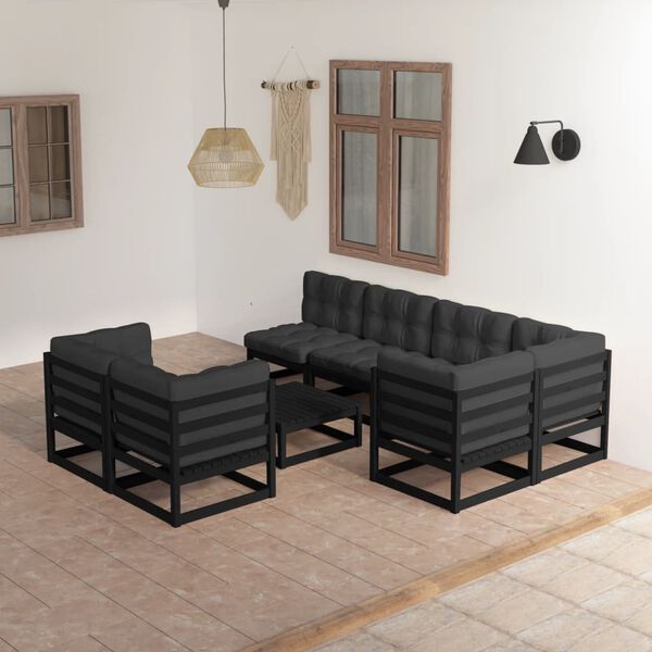 vidaXL 8 pcs conjunto lounge de jardim c/ almofad&otilde;es pinho maci&ccedil;o