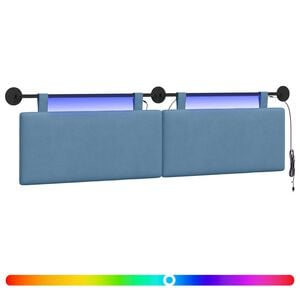 vidaXL Cabeceira suspensa Com luz LED Azul Tecido de Veludo Cotele