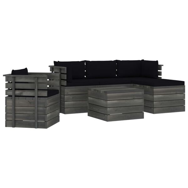 vidaXL 6 pcs conjunto lounge de paletes com almofad&otilde;es pinho maci&ccedil;o