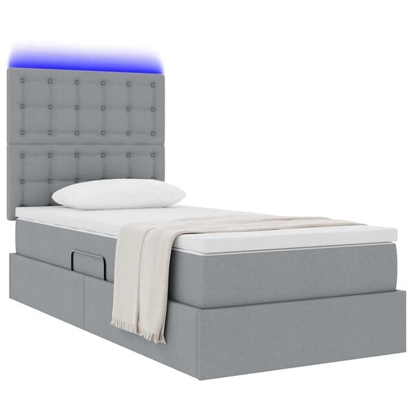vidaXL Cama com arruma&ccedil;&atilde;o e LED Cinzento-claro 100 x 200 cm Poli&eacute;ster