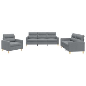 vidaXL 3 pcs conjunto de sof&aacute;s com almofad&otilde;es tecido cinzento-claro