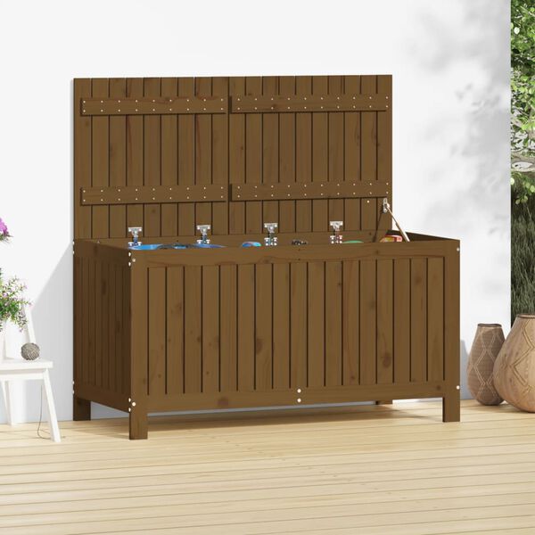 vidaXL Caixa de arruma&ccedil;&atilde;o jardim 121x55x64cm pinho maci&ccedil;o castanho-mel