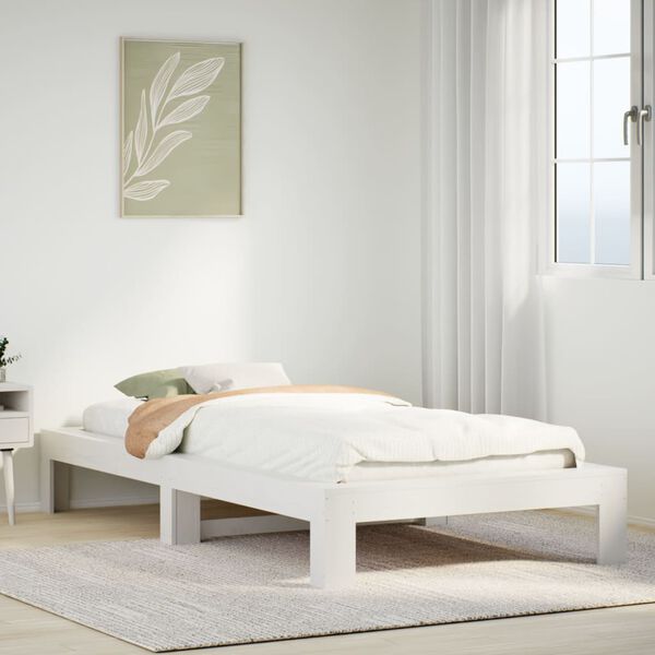 vidaXL Cama sem colch&atilde;o 75x190 cm madeira de pinho maci&ccedil;a branco