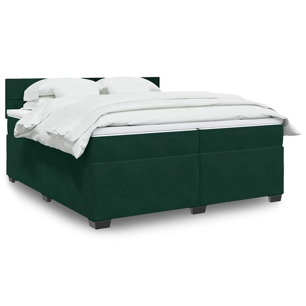 vidaXL Cama com molas/colch&atilde;o 200x200 cm veludo verde-escuro