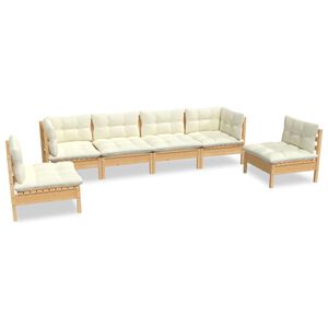 vidaXL 6 pcs conjunto lounge jardim c/ almofad&otilde;es creme pinho maci&ccedil;o