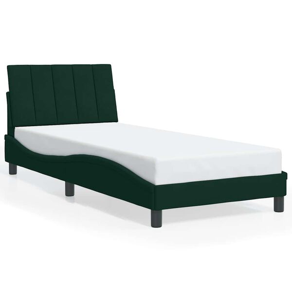 vidaXL Estrutura de cama sem colch&atilde;o Hanko 90x190 cm veludo verde-escuro