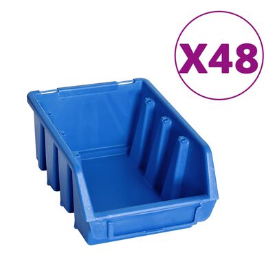 vidaXL 128 pcs Kit caixas arrumação com painéis de parede azul e preto