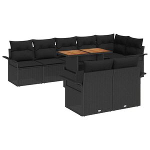 vidaXL Conjunto de Sof&aacute; de Jardim com almofada 9 pcs Preto vime PE
