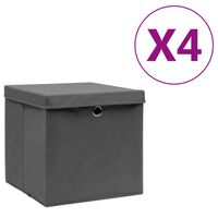 vidaXL Caixas de arrumação com tampas 4 pcs 28x28x28 cm cinza