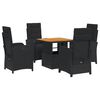 vidaXL 5 pcs conjunto de jantar p/ jardim c/ almofad&otilde;es vime PE preto