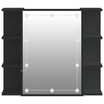 vidaXL Armário espelhado com luzes LED 70x16,5x60 cm preto