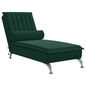vidaXL Chaise lounge de massagem com rolo tecido verde-escuro