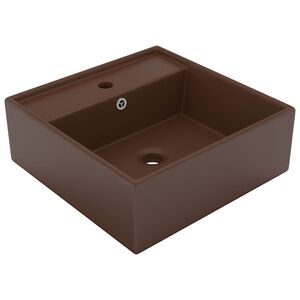 vidaXL Lavat&oacute;rio luxuoso quadrado 41x41 cm cer&acirc;mica castanho mate