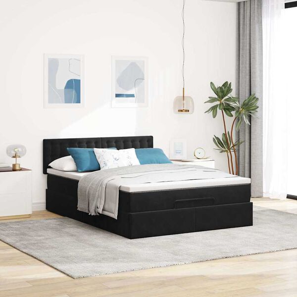 vidaXL Estrutura de cama otomana com colch&atilde;o 140x190 cm veludo preto