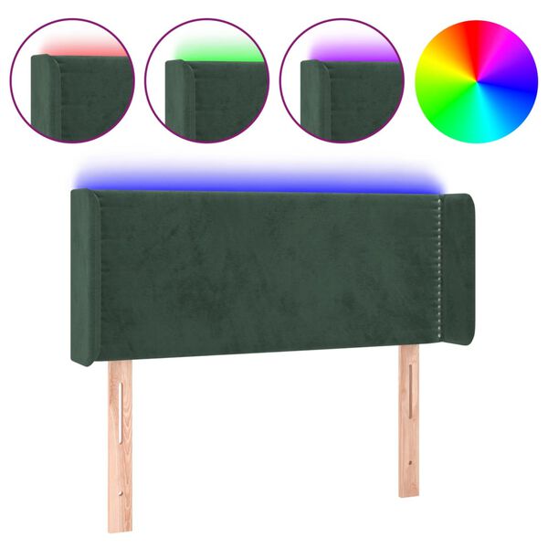 vidaXL Cabeceira cama c/ luzes LED veludo 83x16x78/88 cm verde-escuro