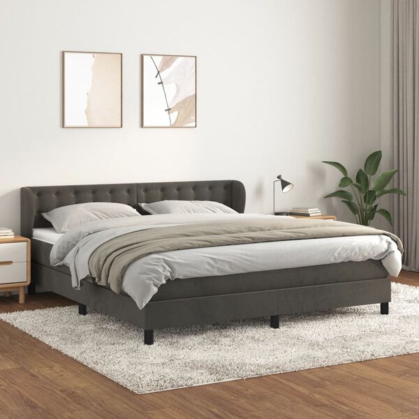 vidaXL Cama com molas/colch&atilde;o 180x200 cm veludo cinzento-escuro