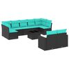 vidaXL 10 pcs conjunto de sof&aacute;s p/ jardim c/ almofad&otilde;es vime PE preto