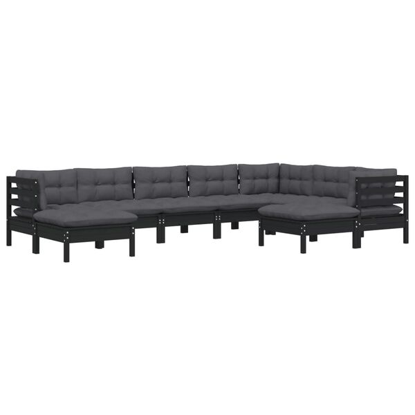 vidaXL 9 pcs conjunto lounge jardim c/ almofad&otilde;es pinho maci&ccedil;o preto