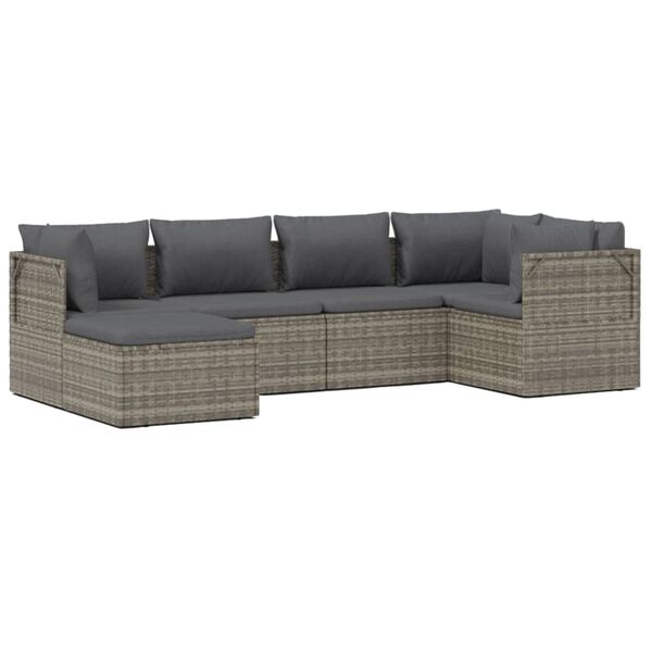 vidaXL 6 pcs conjunto lounge de jardim c/ almofad&otilde;es vime PE cinzento
