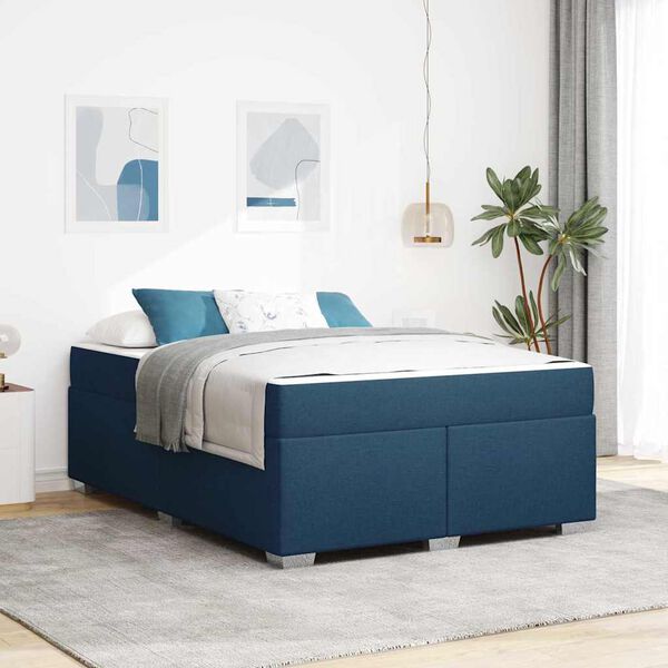 vidaXL Estrutura da Cama com colch&atilde;o Azul 140 x 200 cm tecido