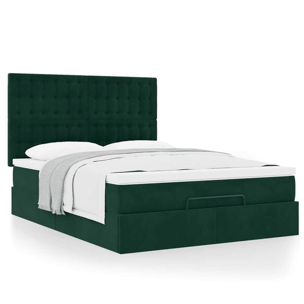 vidaXL Estrutura de cama otomana com colch&atilde;o verde escuro veludo