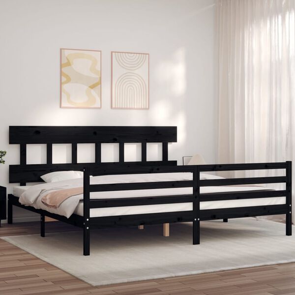 vidaXL Estrutura de cama com cabeceira 200x200 cm madeira maci&ccedil;a preto